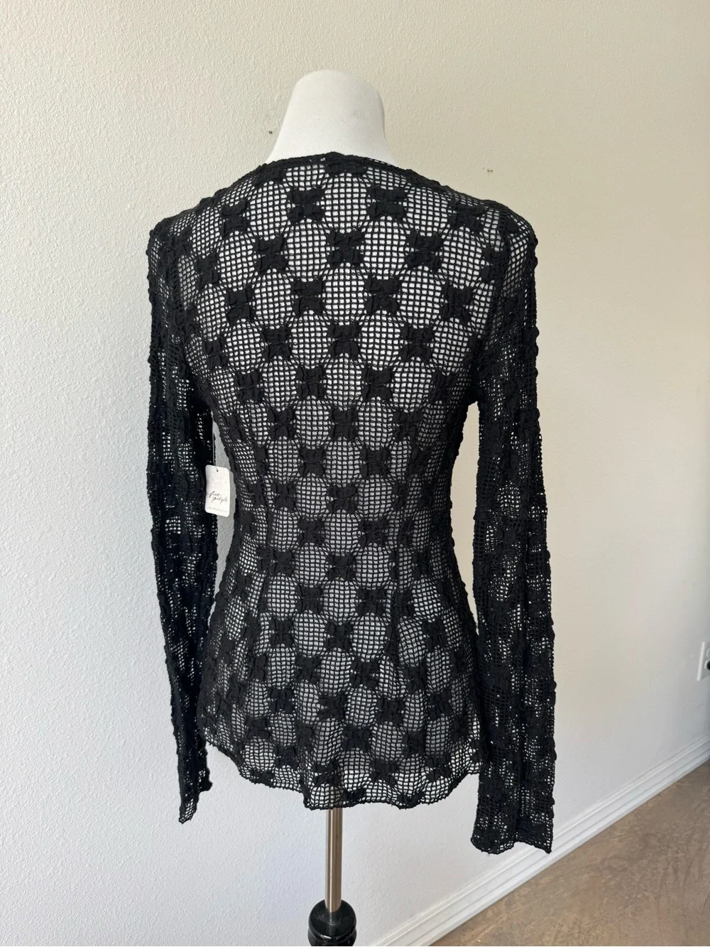 NWT Free People Black Crochet Tie-Front Women's Top